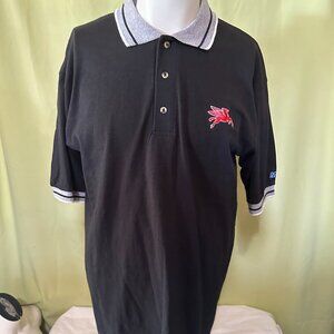 Vintage Mobil Pegasus Logo Men's Black Polo Shirt Size Large Cotton Quail Hollow